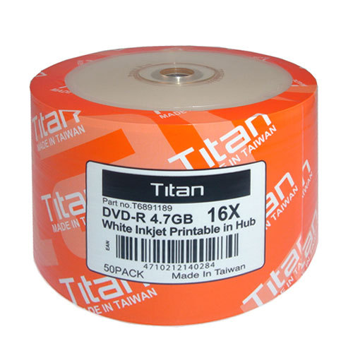 Titan Duplication Grade White Inkjet Hub Printable 16x DVD R Blank 